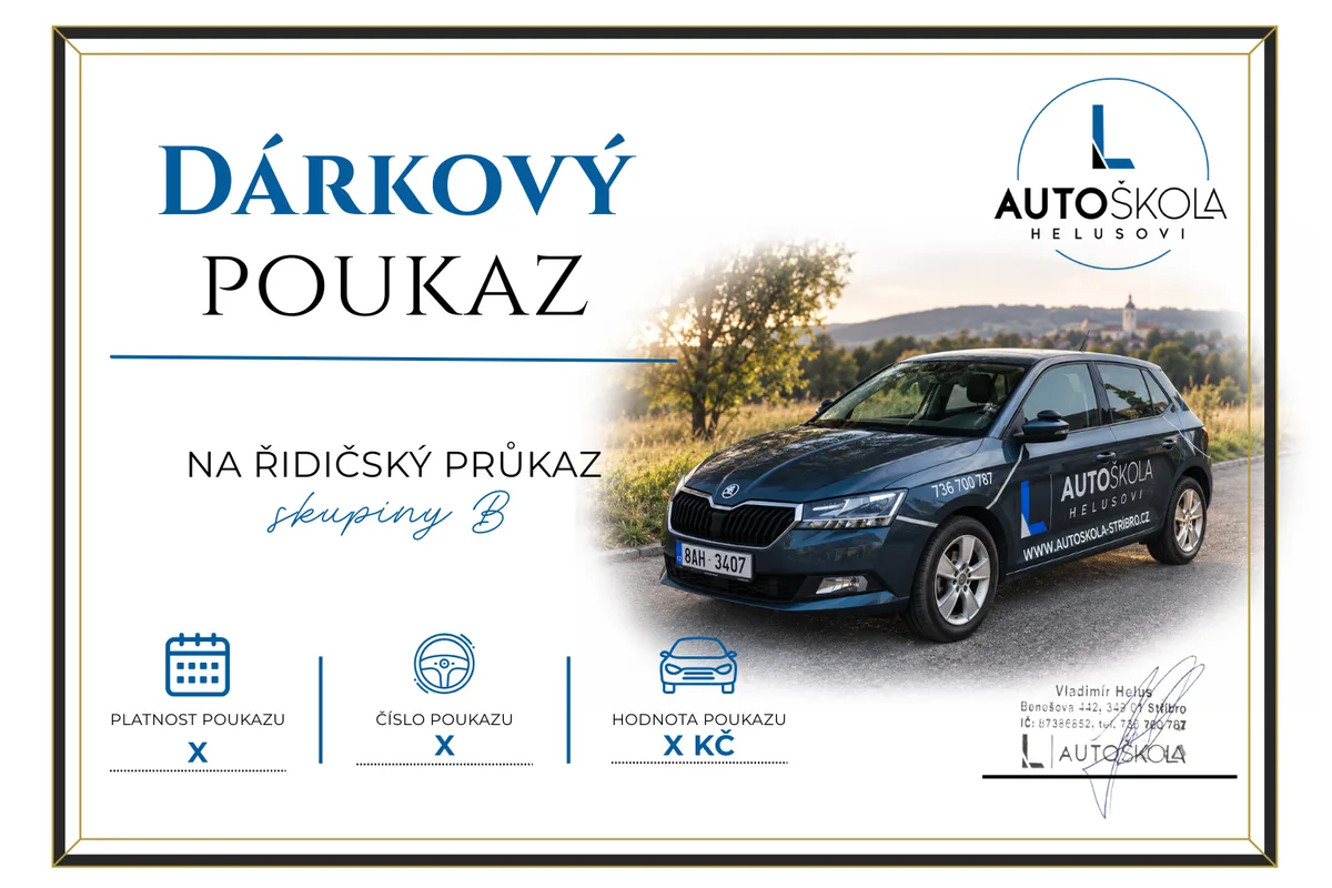 Ukázka dárkového poukazu Autoškoly Helusovi